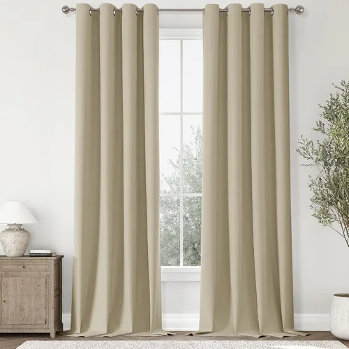 Miniatura 138 de ChrisDowa Cortinas 100% Opacas de Abedul Sólido de 45 Pulgadas de Largo, 2 Paneles para Dormitorio y Sala de Estar, Estilo Granja Oscurecedoras