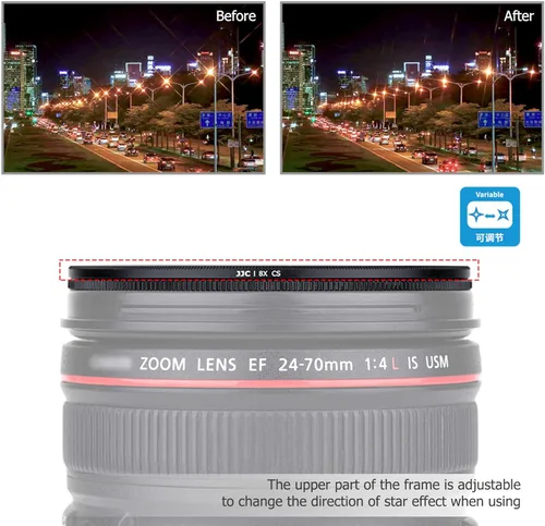 Miniatura 6 de JJC Kit de Filtro Estrella Variable de 62mm, Filtro de Pantalla Cruzada y Estrella de Luz para Lente Sony E 10-18mm f4, para Lente Nikon Z 35mm f1.8