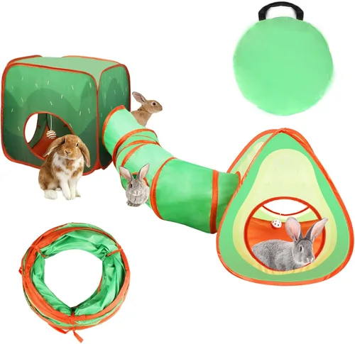 Miniatura 10 de YUEPET Túnel de conejo y cubo plegable tienda de campaña interactiva de túnel arrugado juguetes pequeños escondite de animales con pelota de juego