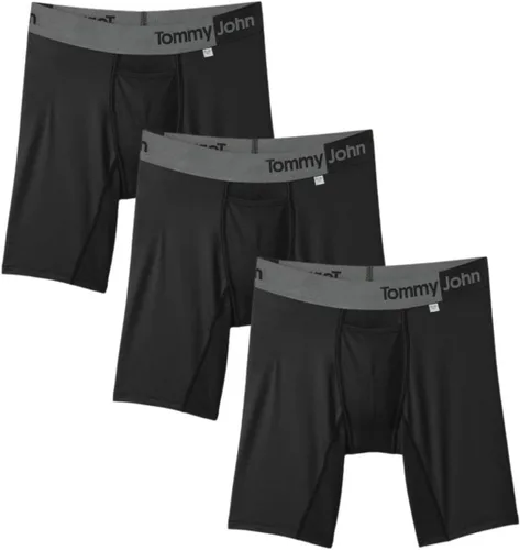 Tommy John Ropa interior para hombre Calzoncillos tipo bóxer deportivos 360 con bolsa de contorno y entrepierna más larga de 8 pulgadas Ropa