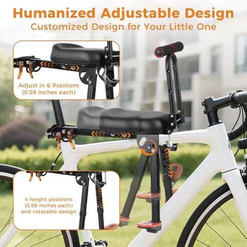 Miniatura 3 de Asiento de bicicleta plegable para niños, asiento de bicicleta de montaje frontal para niños en bicicleta de adultos, asiento portátil de bicicleta