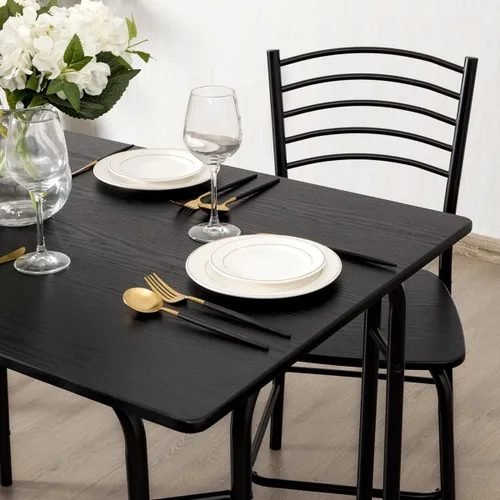 Miniatura 8 de Giantex Juego de mesa y sillas de cocina para 4, juego de comedor de 5 piezas con marco de metal, mesa rectangular que ahorra espacio para comedor