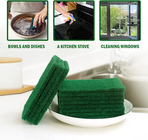 Miniatura 7 de YoleShy 20 almohadillas para fregar, estropajos de platos, 4.5 x 6 pulgadas, reutilizables, verdes, para el hogar, para platos, fregadores de cocina