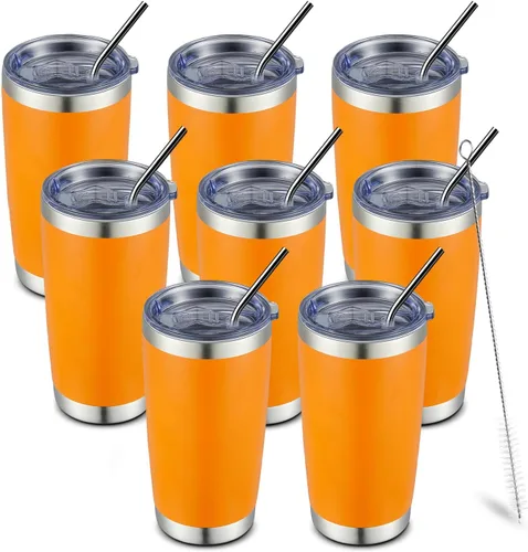 Miniatura 13 de COMOOO Taza de viaje de acero inoxidable de doble pared aislada al vacío de 20 onzas con tapa y pajita, taza de café aislada con recubrimiento