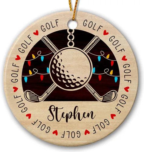 Adorno de golf personalizado, adorno de árbol de Navidad de golfista, regalo de recuerdo, adorno de cerámica de Navidad para golfista, adorno de