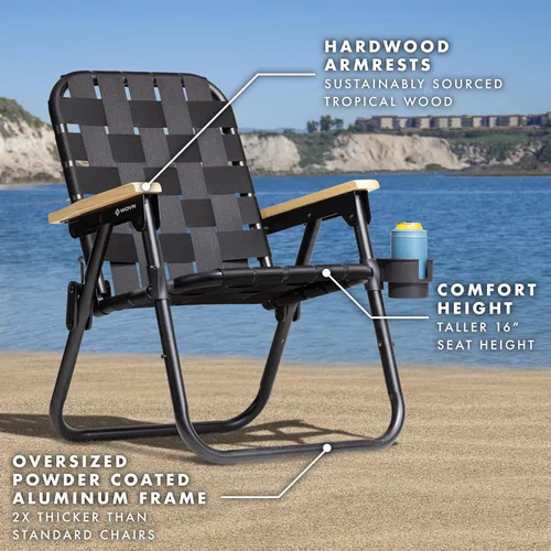 Miniatura 2 de GoSports WOVN - Silla de playa tipo mochila – 9 estilos disponibles – Silla de camping plegable de primera calidad Negro