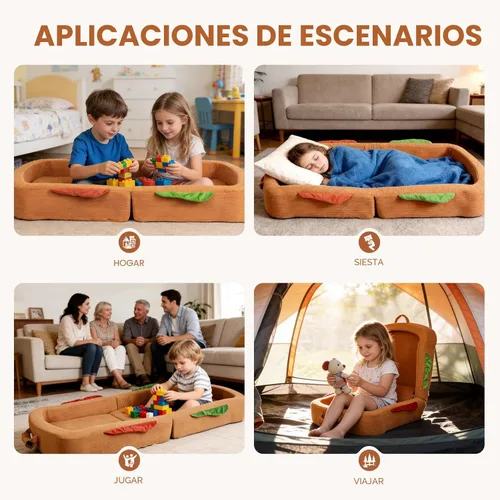 Miniatura 7 de Cama de viaje para niños pequeños, estilo sándwich, camas portátiles para niños pequeños, cuna de viaje plegable de espuma suave para bebés y niños