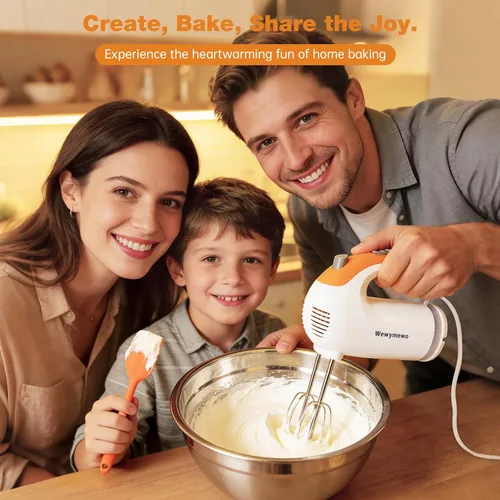 Miniatura 6 de Batidora de mano eléctrica de 5 velocidades de 300 W con 3 cuencos de mezcla de anidación gruesos, tazas y cucharas medidoras, mezclador completo