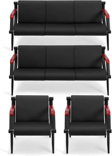 Miniatura 11 de wonline Banco de sala de espera, sillas de recepción de muebles de oficina con brazos, sillas de cuero adecuadas para clínica, aeropuerto, hospital