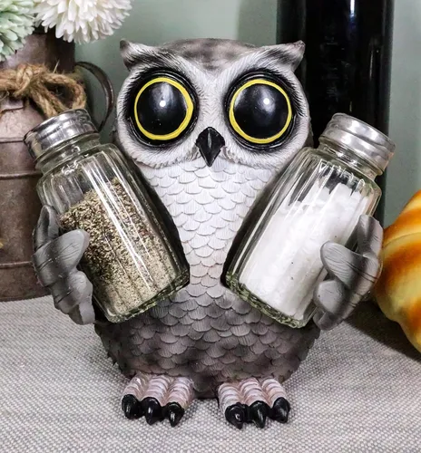 Miniatura 9 de Ebros Gift Whimsical Owlet Baby Owl con grandes ojos redondos de cristal, salero y pimentero, juego de figuras de exhibición de 6 pulgadas de alto