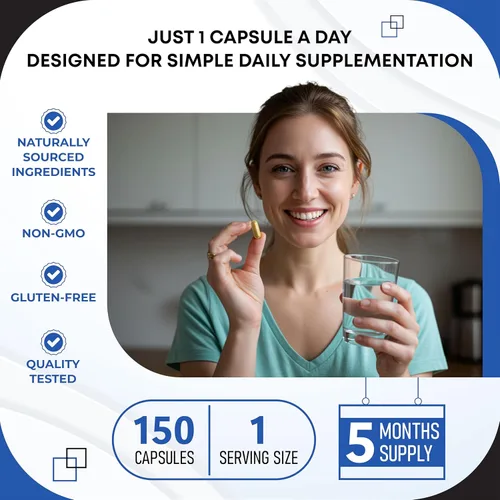 Miniatura 7 de Glucosamina Condroitina Sulfato Metilsulfonilmetano Ácido Hialurónico Cúrcuma Jengibre Vitamina C, D3, Pimienta Negra -150 Cápsulas