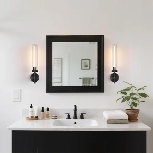 Miniatura 3 de Apliques de pared modernos en negro con cableado integrado, aplique de pared de 21'' con textura estriada para baño, aplique de pared