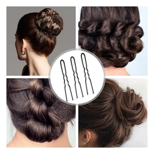 Miniatura 6 de Juego de 100 horquillas para el cabello onduladas invisibles en forma de U, grandes y resistentes para mujeres y moño de ballet con caja