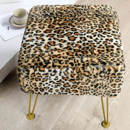 Miniatura 3 de Otomano cuadrado con estampado de leopardo de 17"x17"x17", de piel sintética, banco de entrada, reposapiés, taburete, asiento de acento, otomano