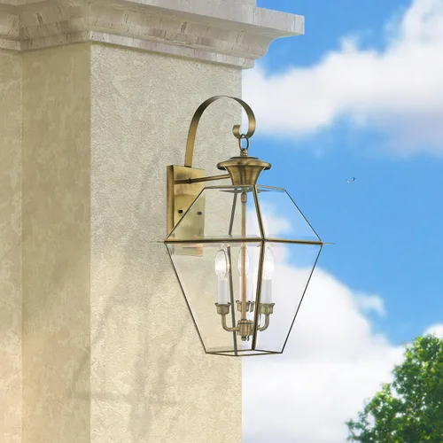 Miniatura 10 de Livex Lighting 2381-01 Westover - Farol de pared para exteriores, 3 luces, latón antiguo