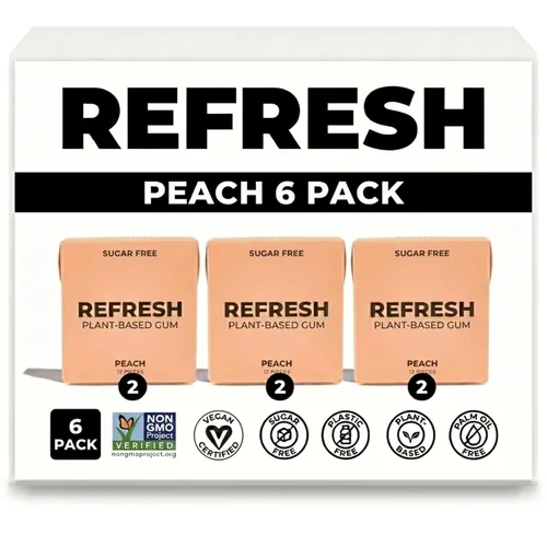 Miniatura 12 de Refresh Gum, Sin azúcar, natural, xilitol, goma de mascar de larga duración, sabores naturales, ingredientes orgánicos, sin plástico, sin OMG, sin