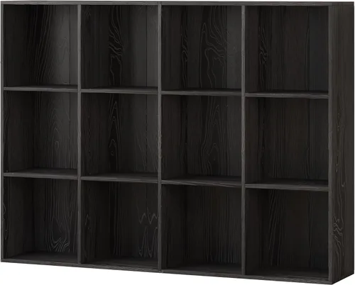 Miniatura 9 de Organizador de almacenamiento de 12 cubos, estantes de madera con panel trasero cerrado, estantería reversible, organizador de armario de cubos