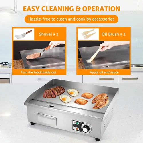 Miniatura 5 de WICHEMI Plancha Eléctrica Comercial de 22" 3000W Parrilla de Superficie Plana Plancha de Encimera de Acero Inoxidable Parrilla Teppanyaki con Placa