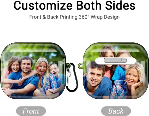 Miniatura 2 de Funda personalizada para AirPods de 2ª/1ª generación con imagen, logotipo, nombre, texto, carcasa rígida para Air Pods 2 1 con mosquetón y llavero a