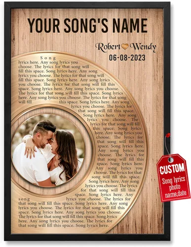 Miniatura 18 de H-DEWALL Póster personalizado de letras de canciones, regalo de boda único para parejas, personaliza con tus propias fotos, nombres y fecha, sin