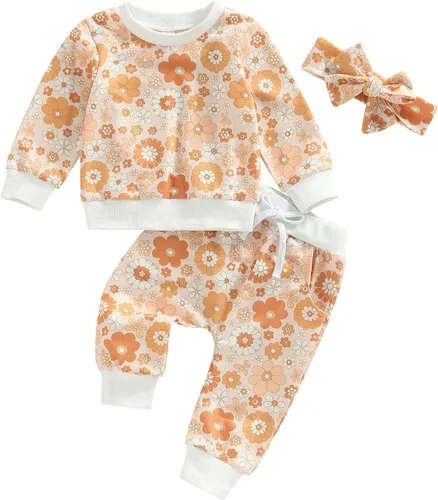 Miniatura 35 de Mandizy Conjunto de ropa de bebé niña otoño 3 6 9 12 18 24 meses sudadera de manga larga y pantalones con estampado floral y diadema