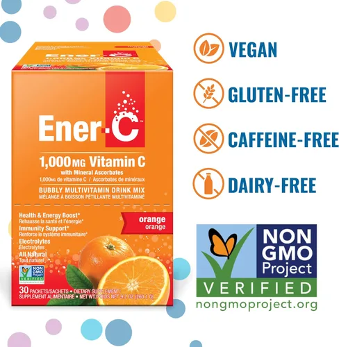 Miniatura 2 de Ener-C Mezcla de bebida multivitamínica de naranja, 1000 mg de vitamina C, sin OMG, vegana, polvo de jugo de fruta real, apoyo inmunológico natural