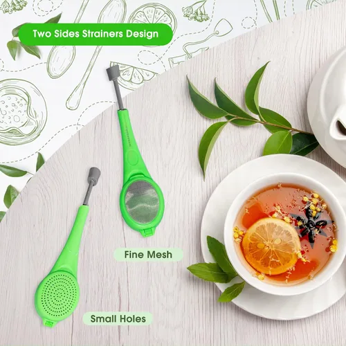 Miniatura 2 de 3 filtros de té de mango largo de plástico, infusor de té de malla con émbolo integrado, reutilizables, coladores de dos lados para té suelto, café