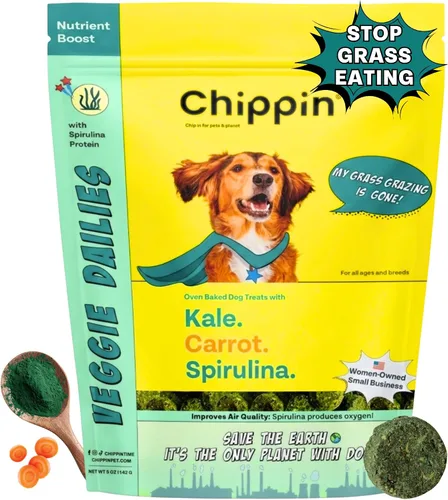 Chippin Golosinas saludables para perros, galletas crujientes totalmente naturales con espirulina real, col rizada, avena, sin carne,