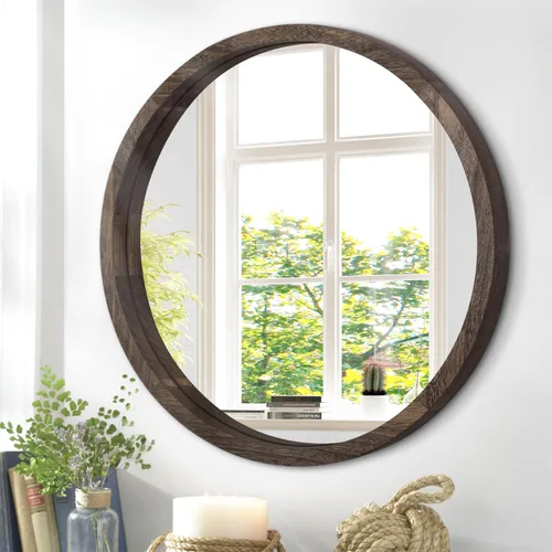 Miniatura 13 de JJUUYOU Espejo circular redondo blanco pequeño para tocador de baño, círculo de pared para marco de madera, espejos de maquillaje para entrada, sala
