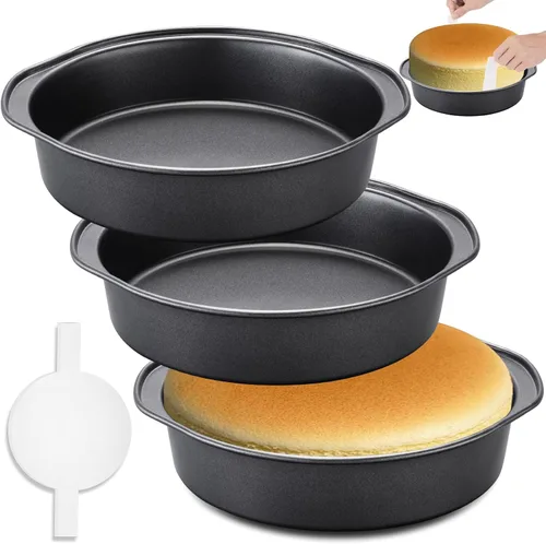 Molde para pasteles de 8 pulgadas, 3 moldes redondos de acero al carbono con 100 piezas de papel pergamino, antiadherente y fácil de desmoldar, no 3