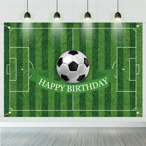 Fondo de poliéster 6x3.6ft Fútbol Cumpleaños Banner Campo de Fútbol Deportes Fondo de Cumpleaños Fiesta de Cumpleaños Fondo para Fotografía Deporte