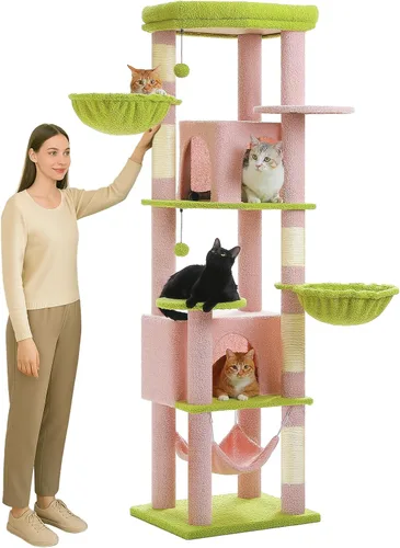 Miniatura 9 de MUTTROS Árbol gótico para gatos de 59 pulgadas con cama de ataúd, torre negra para gatos de interior con amplio condominio para gatos y hamaca