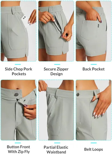 Miniatura 5 de BALEAF Pantalones cortos de senderismo de golf de 4.5 pulgadas para mujer, elásticos, de secado rápido, con bolsillos con cremallera, pantalones