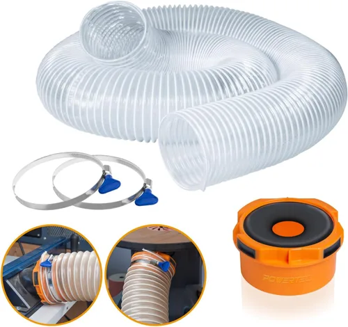 Miniatura 10 de POWERTEC Manguera de recogida de polvo de PVC de 2-1/2 pulgadas x 20 pies con 5 abrazaderas de manguera de llave de acero inoxidable para sierra