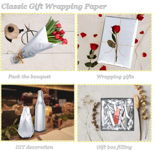Miniatura 4 de 100 hojas de papel de seda plateado Artdly 12 x 20 pulgadas, papel de regalo plateado a granel para bodas, cumpleaños, proyectos DIY, envoltorios