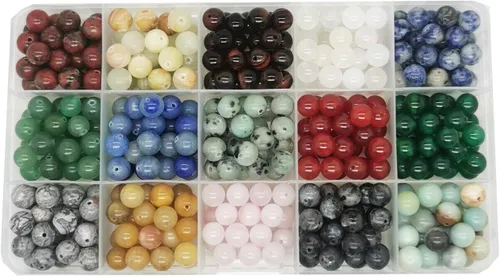 375 cuentas de piedra curativa de cristales de engrado, cuentas sueltas de agujero de 0.039 pulgadas (0.039 in), cuentas lisas para bricolaje para