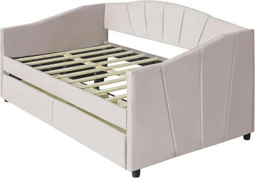 Miniatura 5 de Sofá cama individual con 2 cajones tapizado moderno, plataforma para sofá cama, marco de listones de soporte para dormitorio, sala de estar,