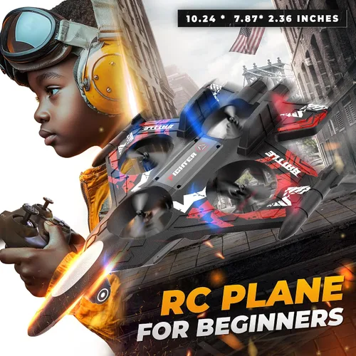 Miniatura 7 de Avión RC BEZGAR Drones de 2.4GHZ para niños, avión de control remoto, helicóptero RC, juguete de avión de combate con voltereta de 360° y luces