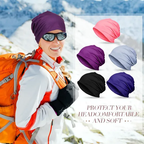 Miniatura 4 de SATINIOR Gorro holgado para mujer, 5 piezas, gorro de quimioterapia, elástico para el cáncer, bufanda para dormir para pacientes con cáncer