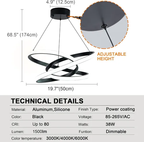 Miniatura 6 de MAYNA Moderno candelabro de anillo para comedor, lámpara colgante LED regulable con control remoto, lámpara irregular para isla de cocina sobre Negro