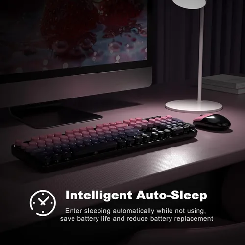 Miniatura 116 de KNOWSQT Combo de teclado y ratón inalámbrico, teclados lindos de tamaño completo estilo máquina de escribir 2.4G azul colorido - receptor USB Plug