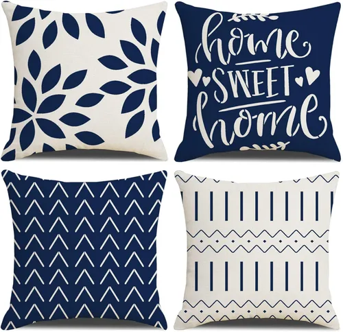 Miniatura 10 de Fundas de almohada de 18 x 18 pulgadas, fundas de almohada cuadradas de 18 x 18 pulgadas, juego de 4 fundas de almohada cuadradas bohemias y Azul