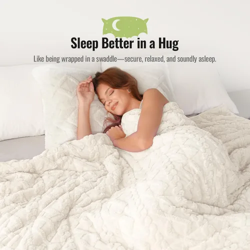 Miniatura 3 de Uttermara Manta con Peso para Adultos Tamaño Twin 12 libras 48x72 pulgadas, Manta con Peso de Sherpa Jacquard Suave de Doble Cara, Manta Gruesa