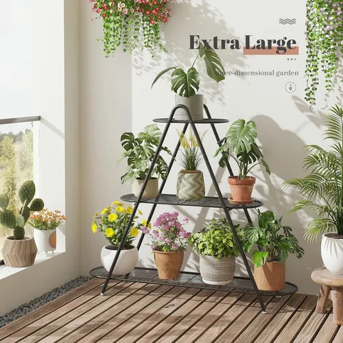 Miniatura 2 de STDDRE Soporte para plantas de interior, estante alto para plantas al aire libre, estante alto para plantas de 3 niveles, soporte de metal grande