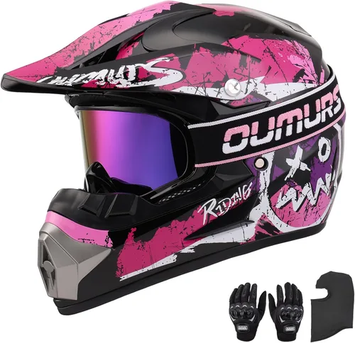 Miniatura 11 de Casco OUMURS DOT para ATV de todoterreno con gafas, guantes y mascarilla, con visera solar ajustable para motocicleta, para adultos, todoterreno