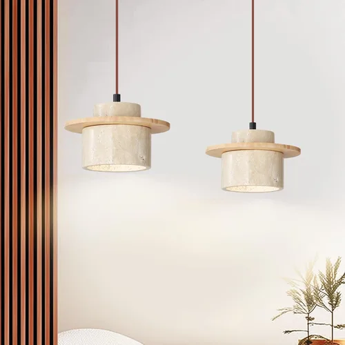Miniatura 10 de Lámpara colgante japonesa Wabi Sabi de piedra natural, lámpara colgante de travertino amarillo nórdico para isla de cocina, candelabro de madera