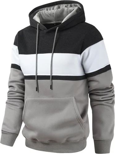 Miniatura 2 de Lulucleaf Sudadera con capucha para hombre, diseño de bloques de color, casual, de vellón, manga larga, con capucha