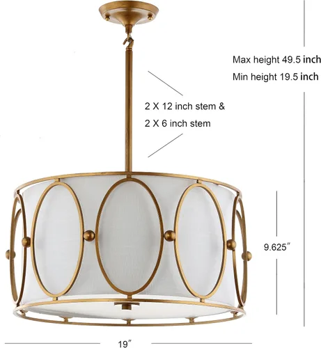 Miniatura 5 de JONATHAN Y Lámpara colgante de 3 luces LED de bronce aceitado/blanco de 19 pulgadas, lámpara colgante moderna con pantalla de tambor de lino blanco