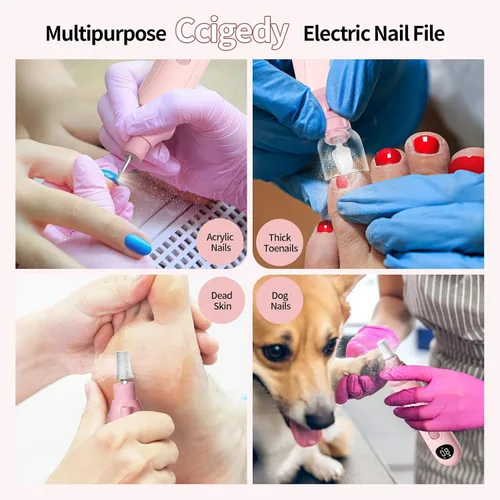 Miniatura 7 de Ccigedy Taladro eléctrico de uñas, lijadora profesional inalámbrica con pantalla LCD y lámpara, amoladora de uñas recargable para mujeres, kit