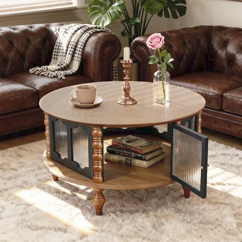 Miniatura 22 de KEVINSPACE Mesa auxiliar negra con borde dorado en la parte inferior, mesa de centro redonda para espacios pequeños, mesa auxiliar de madera mesita